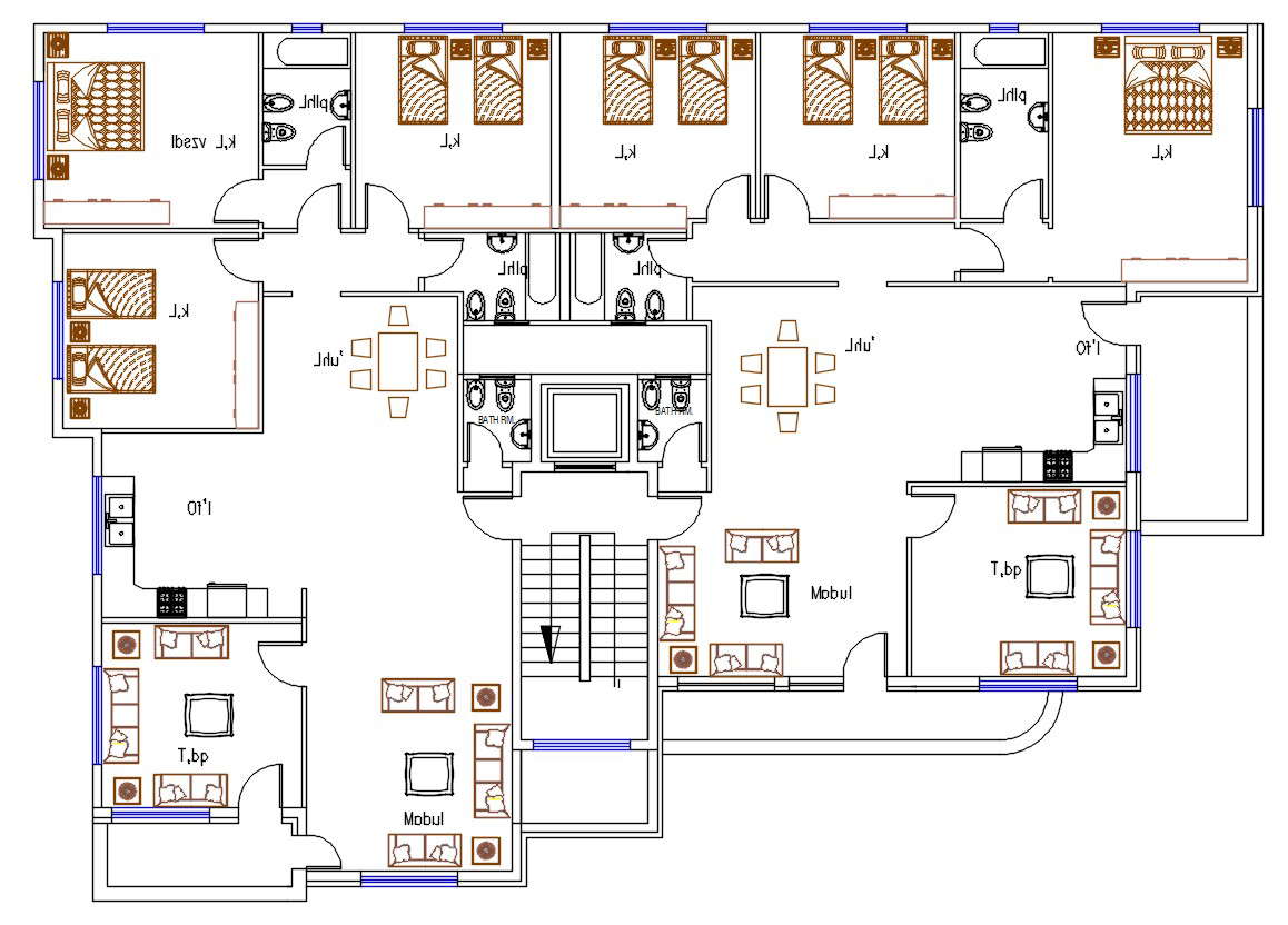 3 Bedroom Apartment Floor Plans With Furniture Layout DWG File Cadbull