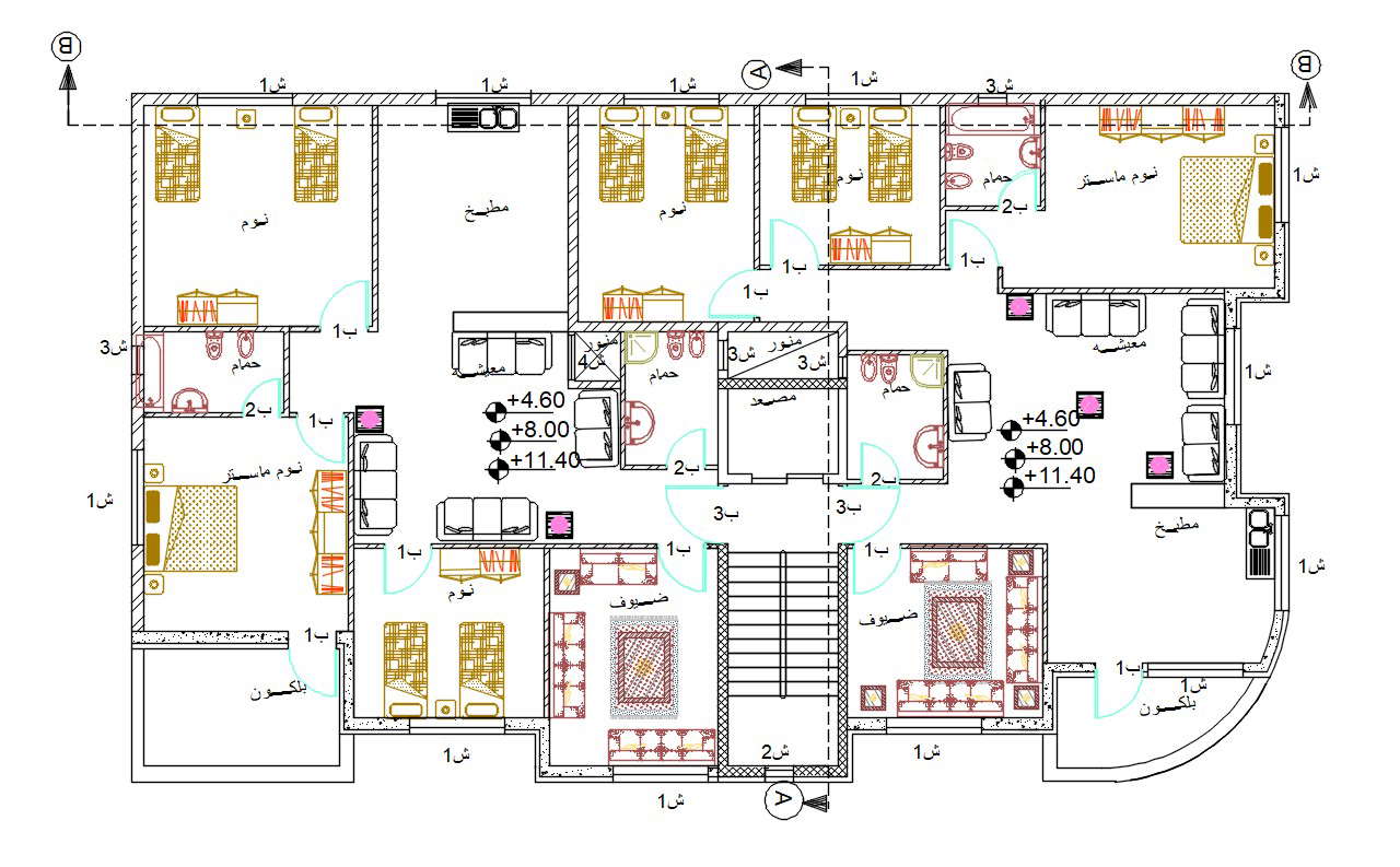 3 Bedroom Apartment House Furniture Layout Plan DWG File - Cadbull