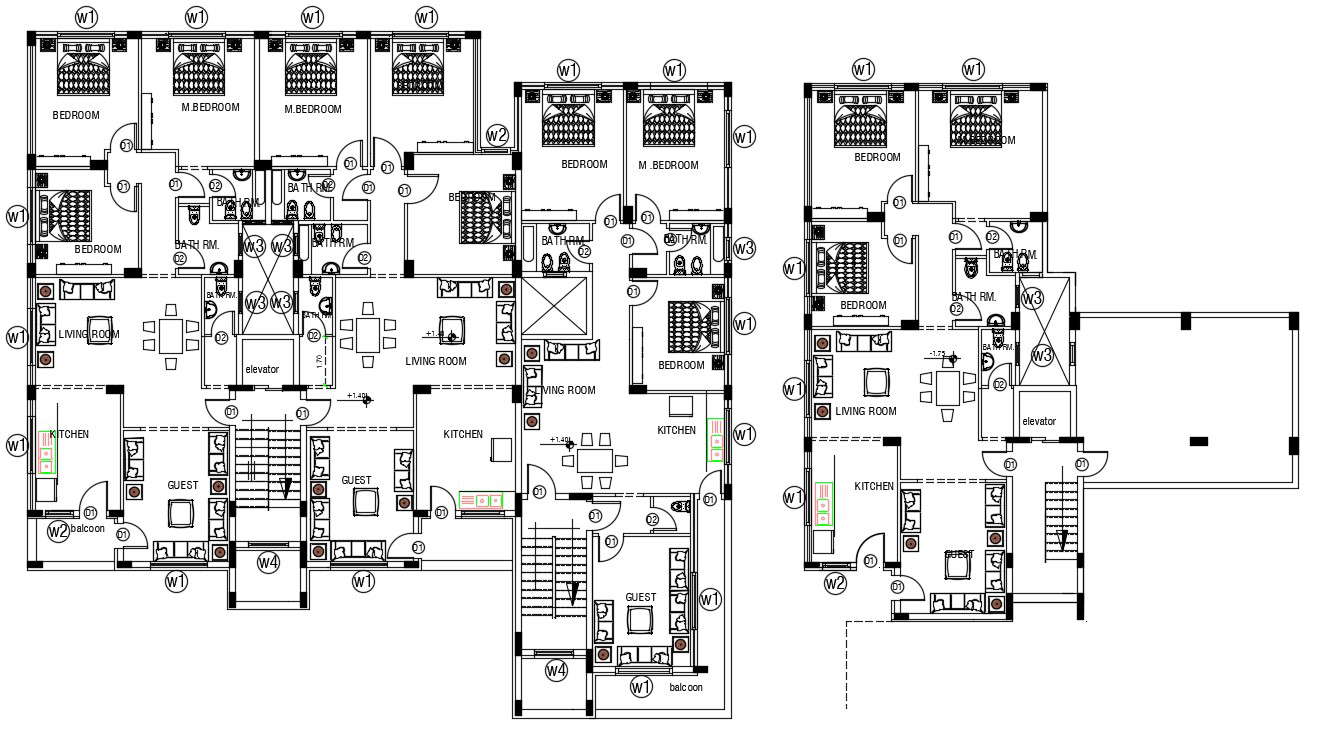 3 Bedroom Apartment Plan With Furniture Layout DWG File - Cadbull