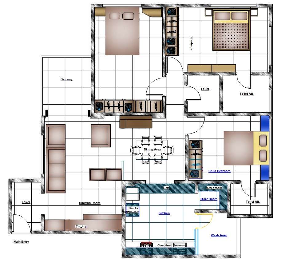 Bedroom House Plans With Furniture Layout Drawing DWG File Cadbull