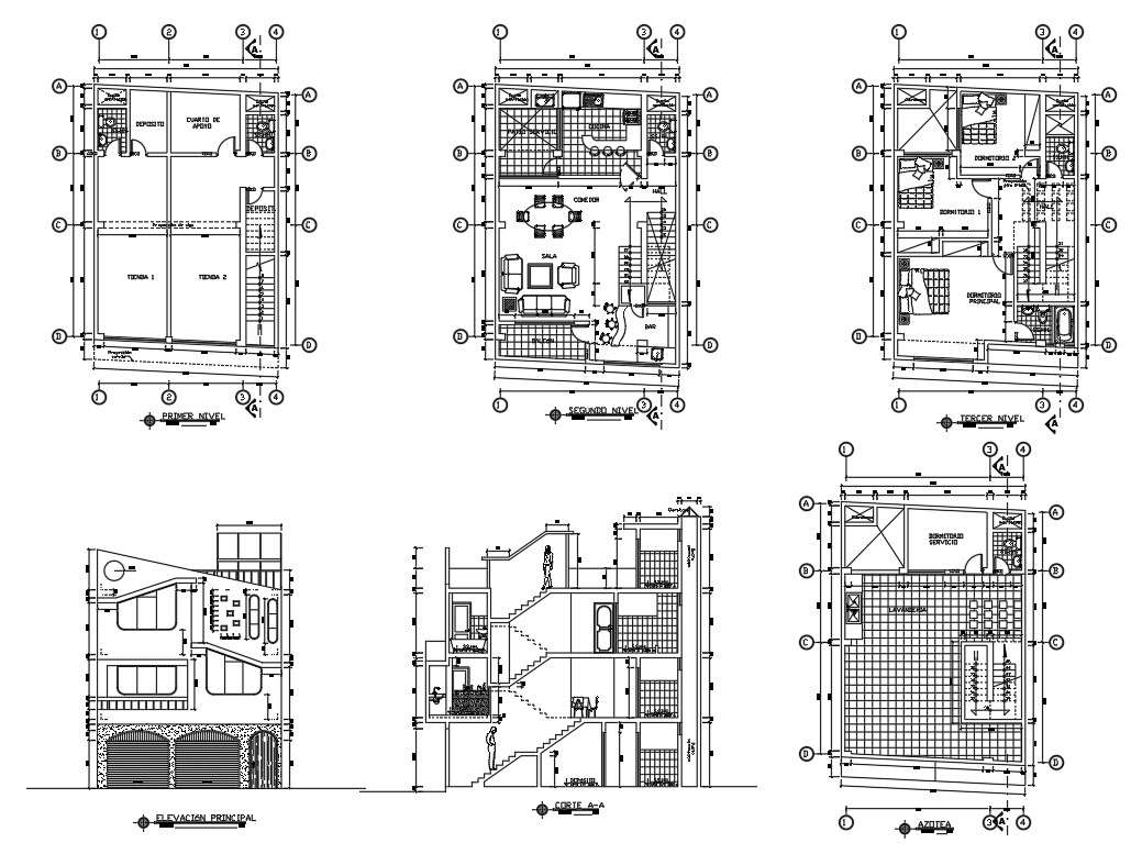 3 Storey Bungalow Design In AutoCAD File - Cadbull