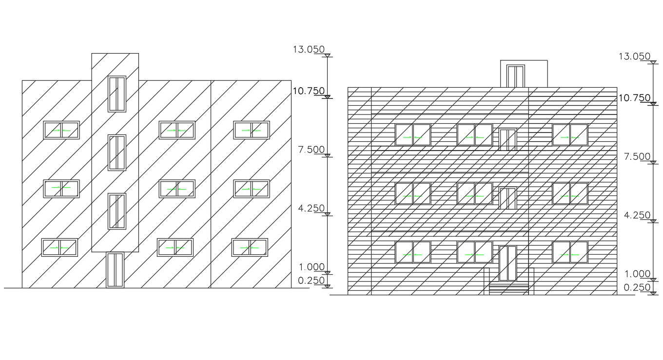 3 Storey Bungalow Elevation Design DWG File - Cadbull