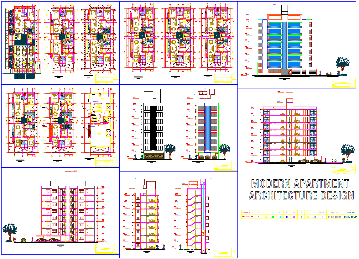 3 bhk apartment floor plan and architecture detail - Cadbull