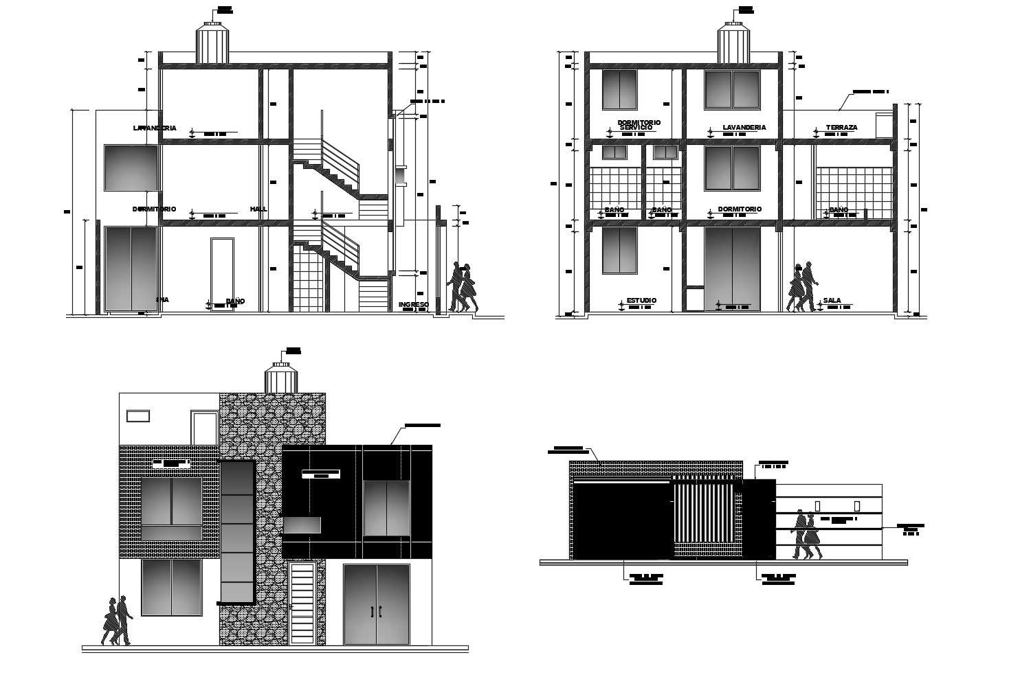 3-storey-residential-house-with-elevation-and-section-in-autocad-cadbull