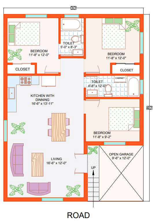 30 ft X 40ft House Floor plan in dwg files - Cadbull