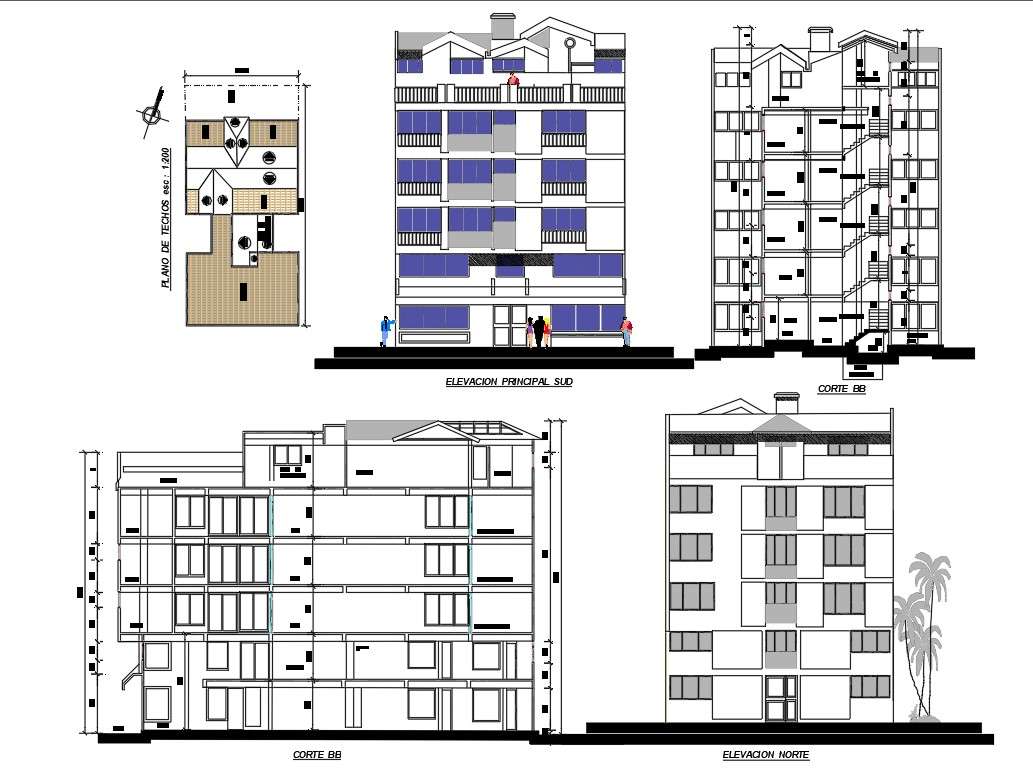 300 Square Meters Apartment Building Sectional Elevation Design - Cadbull