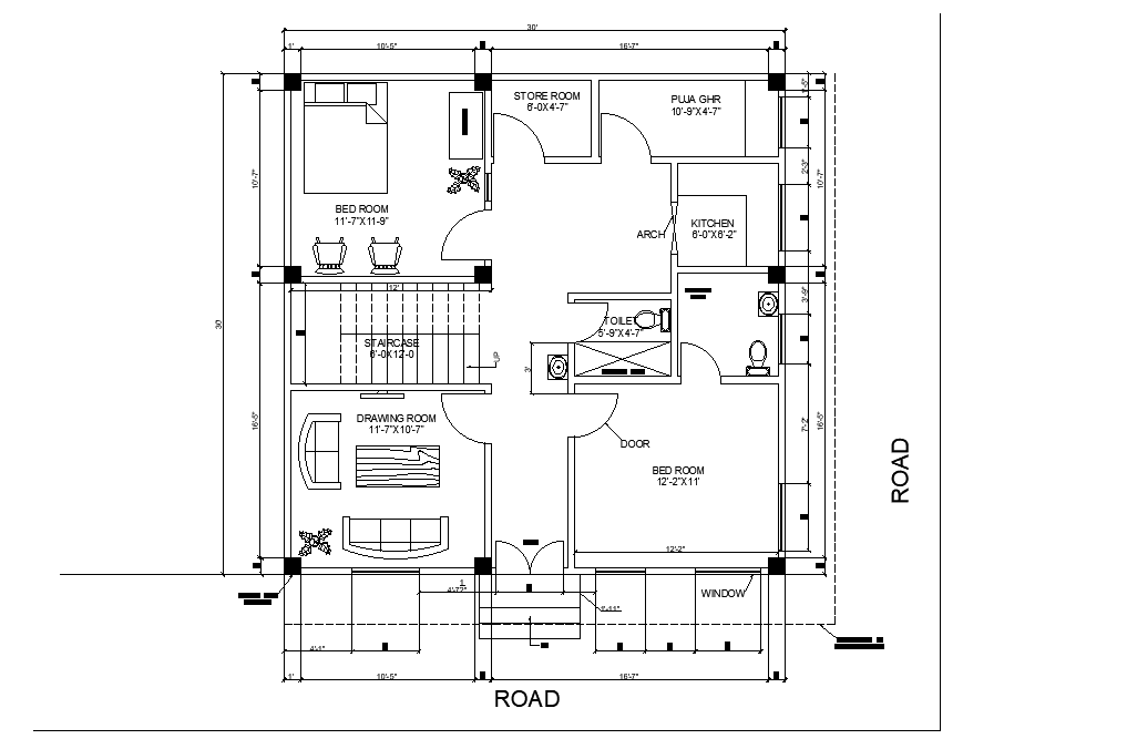 30 X30 Autocad House Floor Plan Cad, Autocad Plans Of Houses Dwg Files