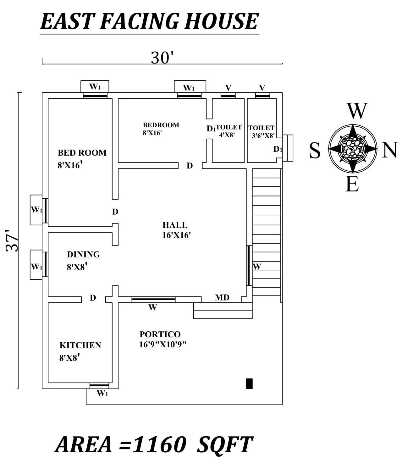 30 X37 Amazing 2bhk East Facing House Plan Layout As Per Vastu Shastra 