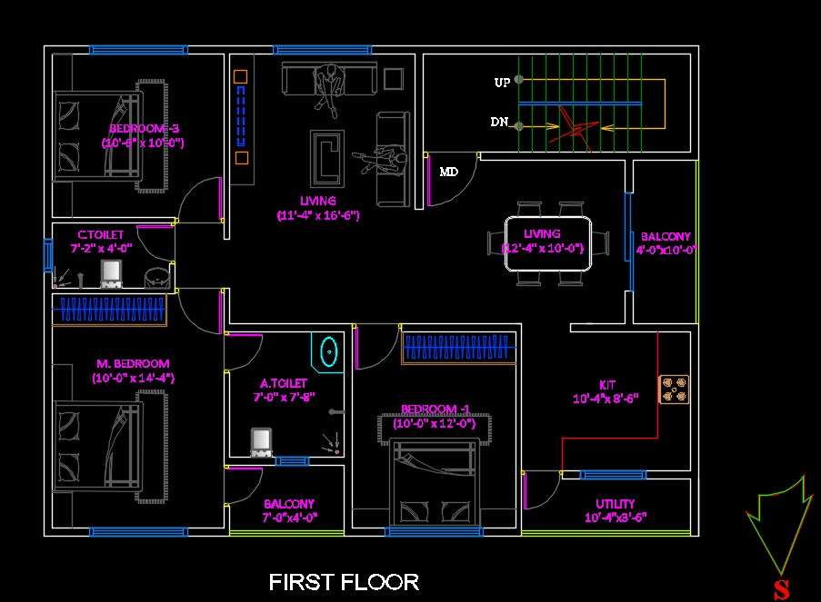 AutoCAD Drawing House Floor Plan With Dimension Design Cadbull ...