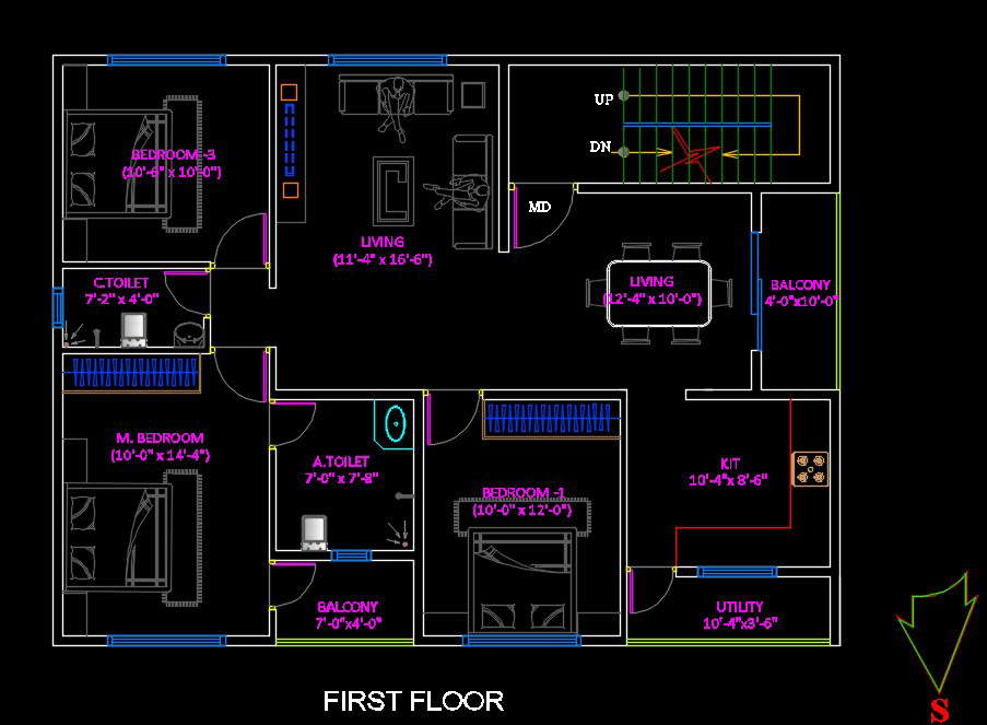 30X40 House Interior Plan CAD Drawing DWG File - Cadbull