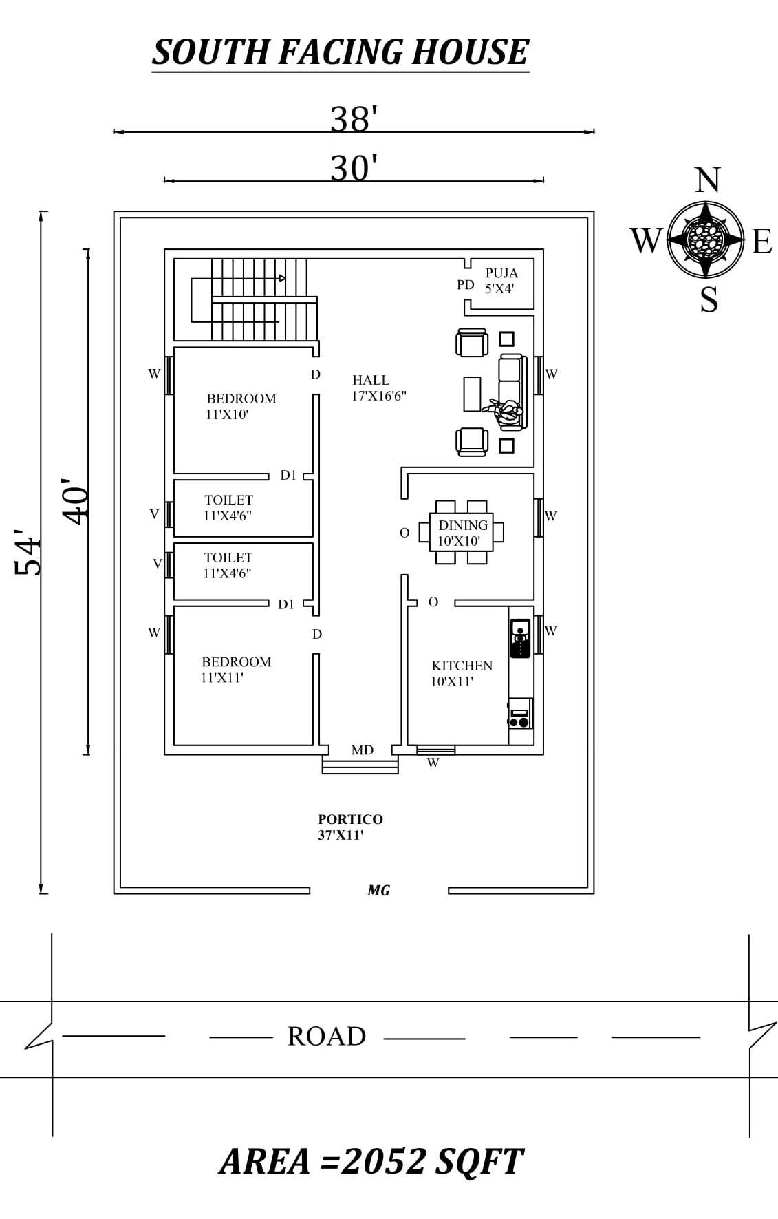 30-x40-2bhk-awesome-south-facing-house-plan-as-per-vastu-shastra-autocad-dwg-and-pdf-file