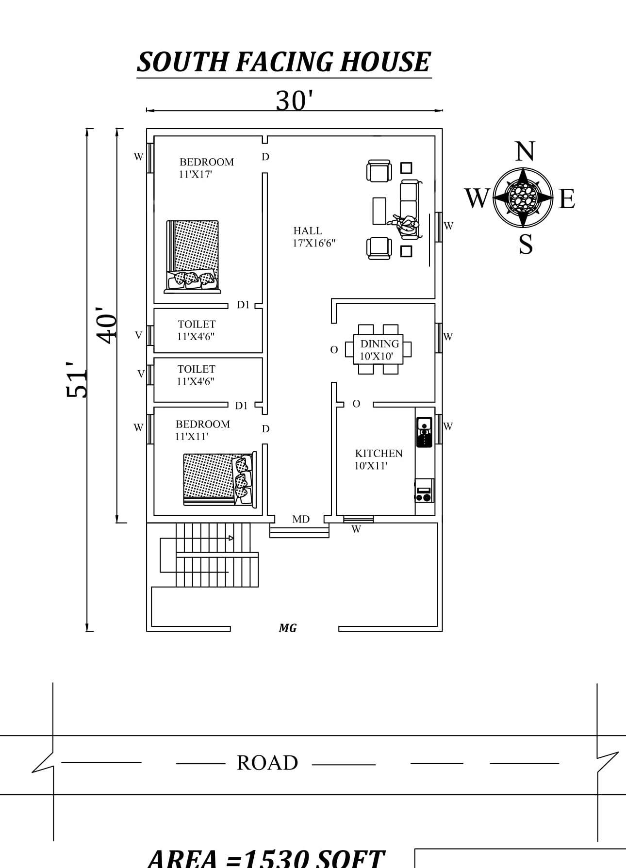 30'X 51' 2bhk Awesome South facing House Plan As Per Vastu Shastra ...