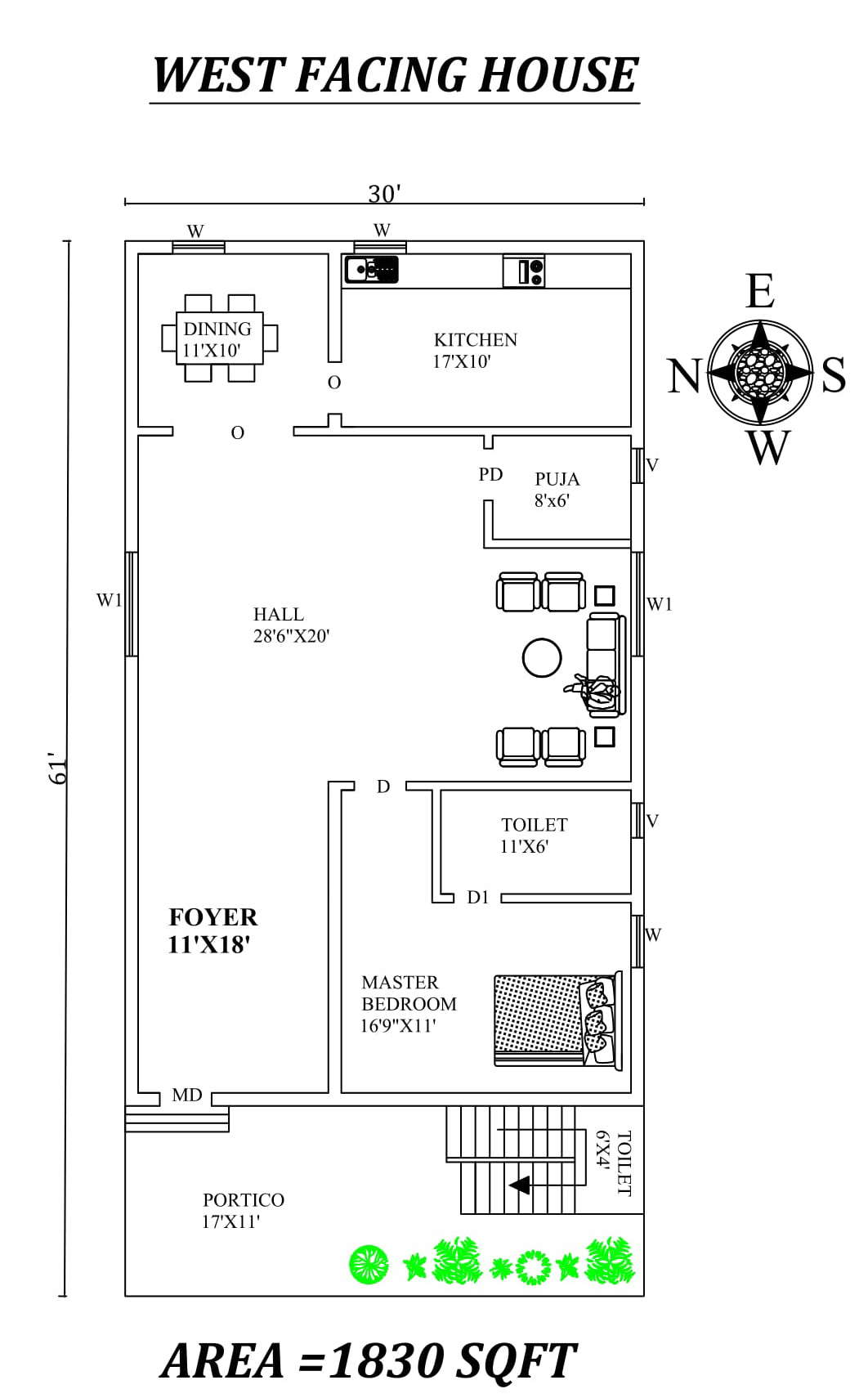 30 X61 Single Bhk West Facing House Plan As Per Vastu Shastra Autocad   30X61SinglebhkWestfacingHousePlanAsPerVastuShastraAutocadDWGandPdffiledetailsFriMar2020072150 