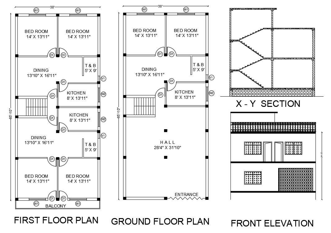 30X65 FT House Ground Floor And First Floor Plan Drawing