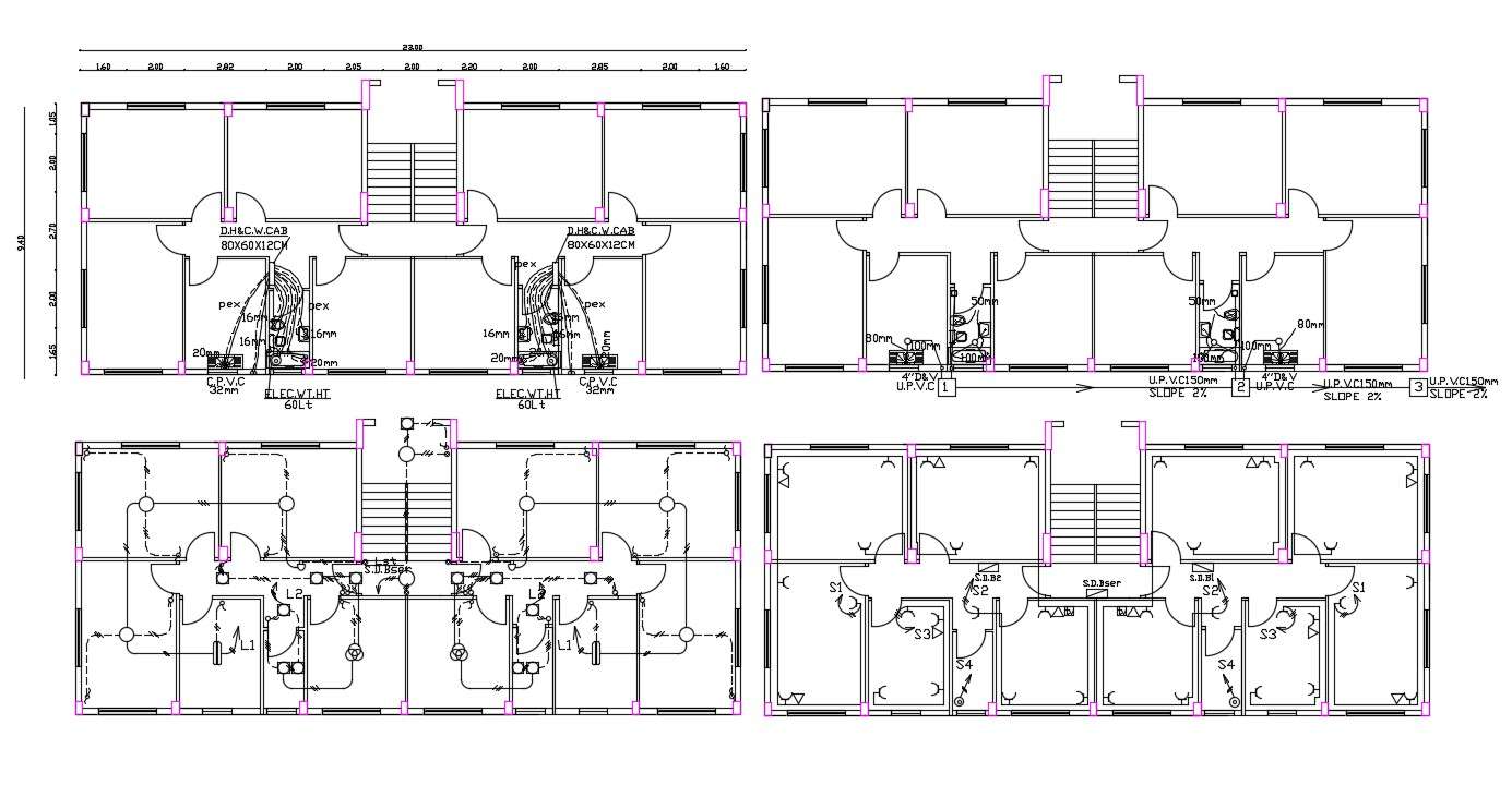 30' X 75' Apartment Electrical And Plumbing Plan DWG File