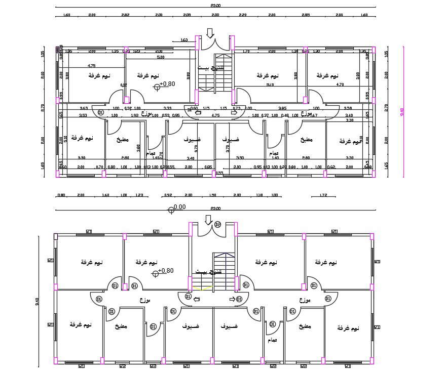 30 X 75 Dual House Plan Autocad File Cadbull