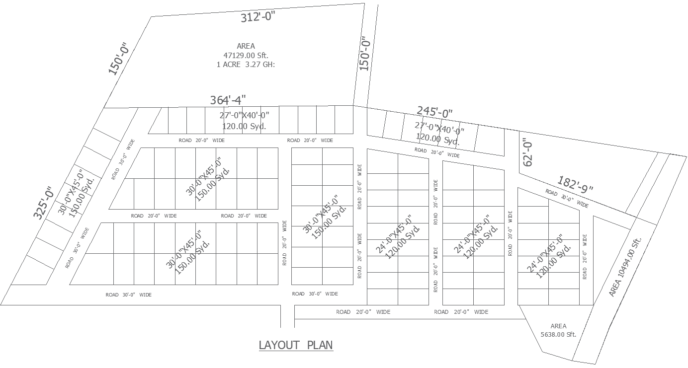 30ft X 45ft size plot division town layout plan detail DWG AutoCAD drawing