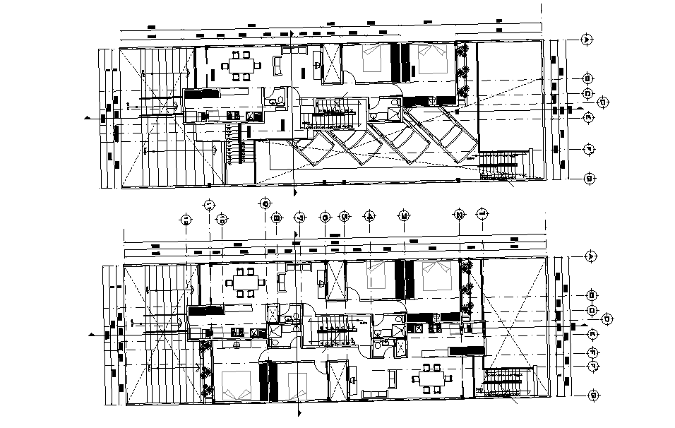 30x10m apartment building plan is given in this Autocad drawing model ...