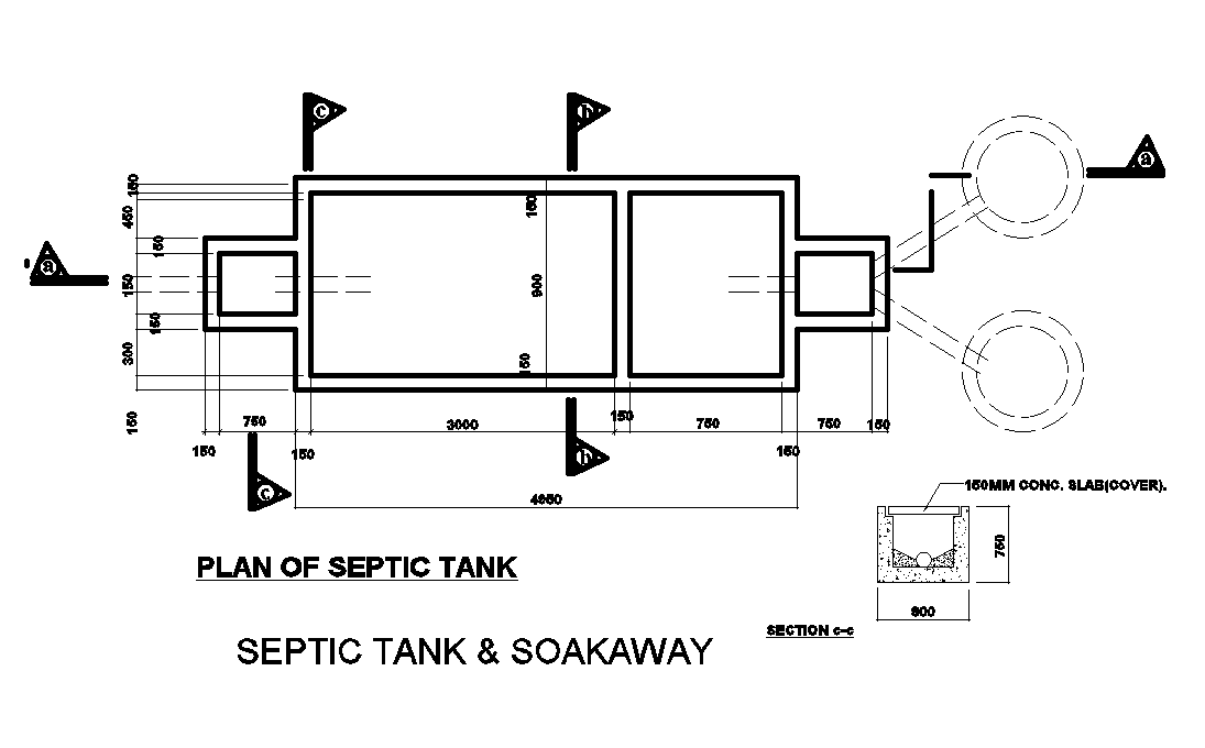 30x14m house plan of septic tank plan and section view is given in this ...