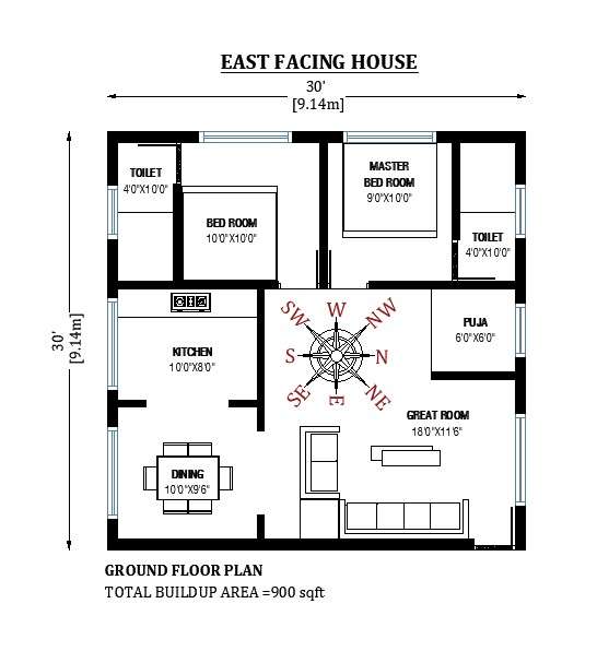 30x30 2bhk House Plan In 900 Square