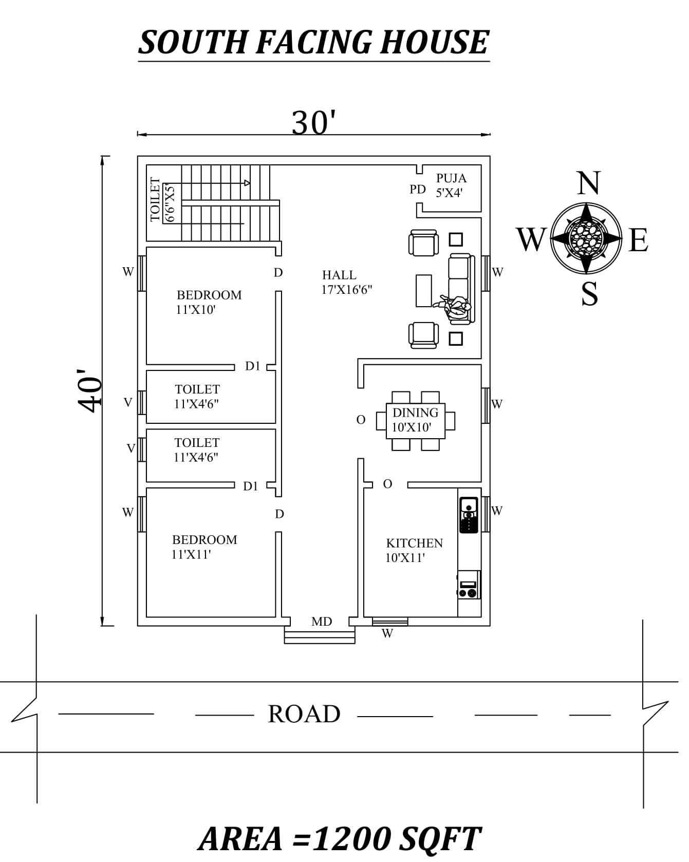 30'x40' 2bhk Awesome South facing House Plan As Per Vastu Shastra ...