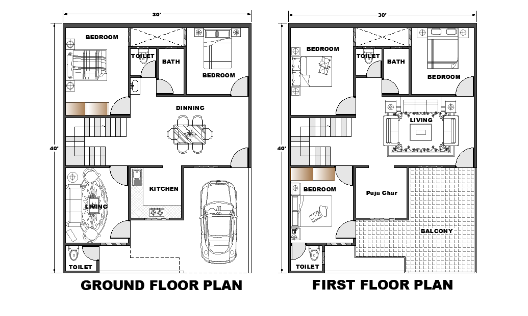 35 40 House Plan East Facing