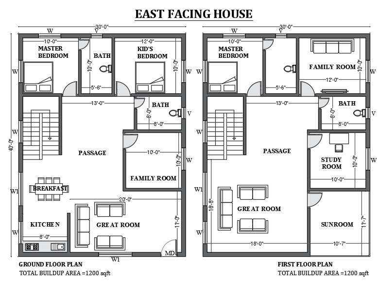 30 X 40 East Facing House Plan