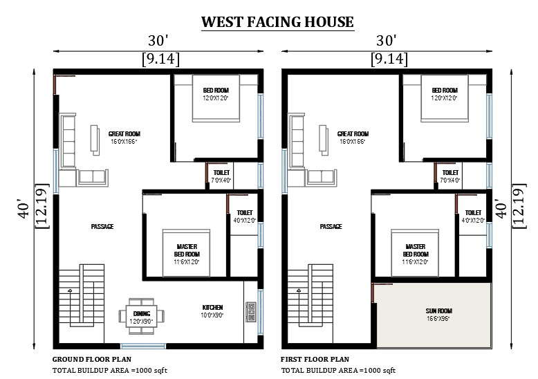 30'x40' west facing house plan as per Vastu shastra Autocad drawing ...