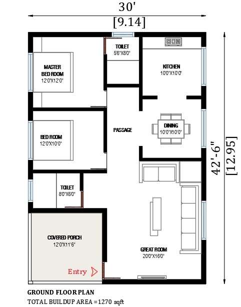30’x43’ house plan is given in this AutoCAD drawing file.Download now ...