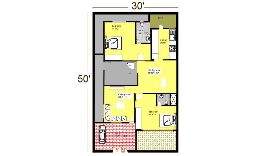 30-x50-2-bhk-house-plan-autocad-layout-cadbull