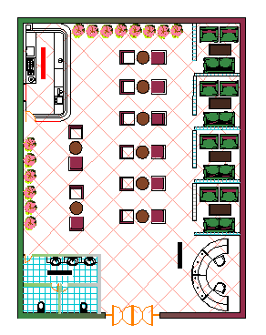 30 X 50 Restaurant And Bar Top View Plan Cad Drawing Details Dwg File