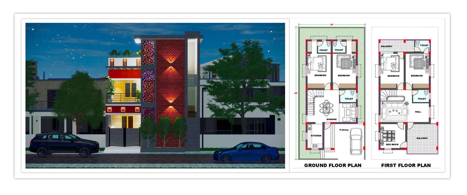 30x60 Duplex House Plan With Beautiful 3d Elevation Is Given