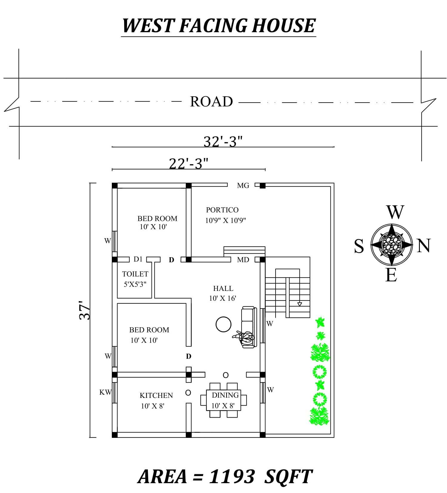 32 3 X37 Amazing 2bhk West Facing House Plan As Per Vastu Shastra Autocad Dwg And Pdf File Details Cadbull