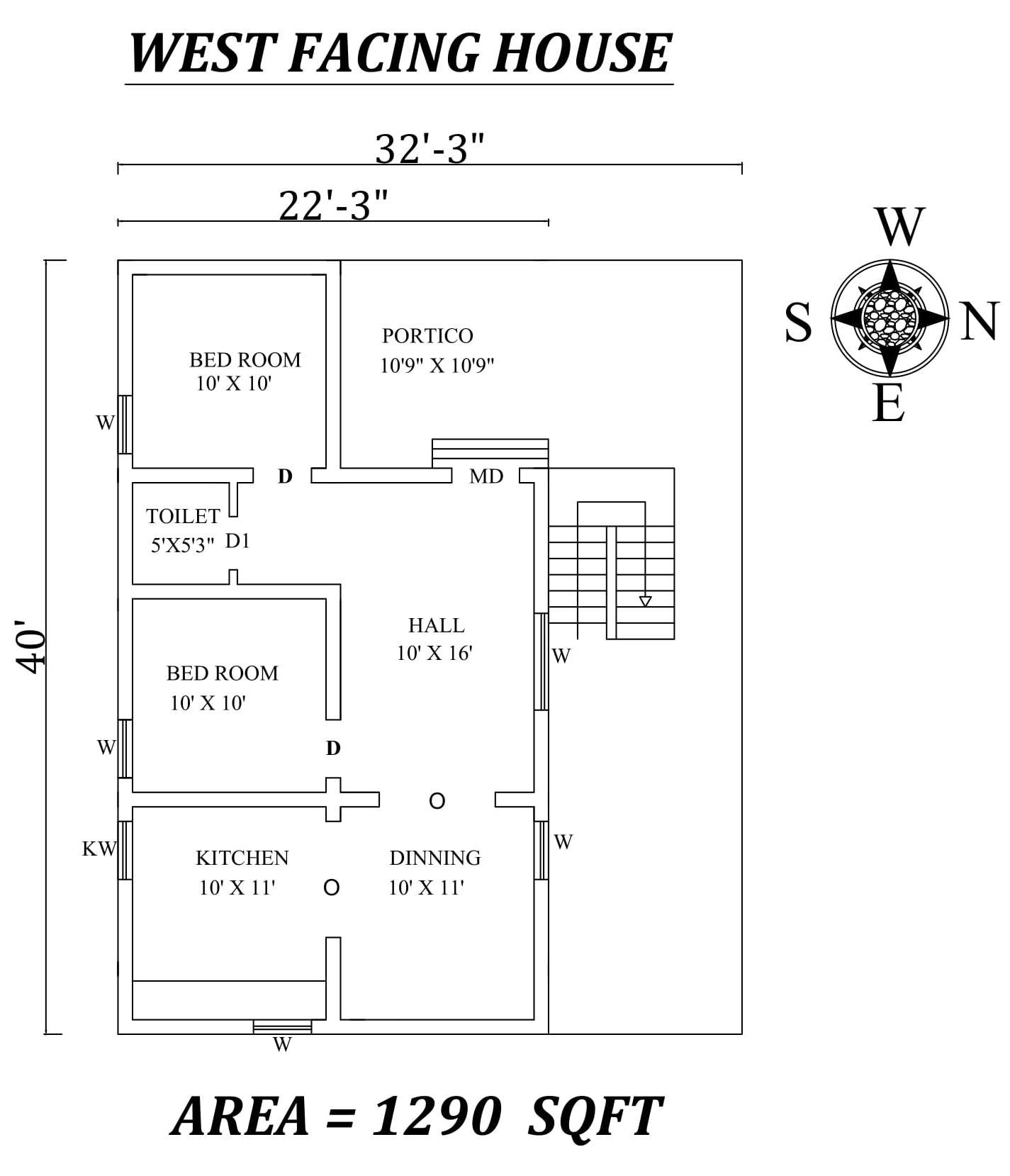 32 3 X40 Marvelous 2bhk West Facing House Plan As Per Vastu Shastra Autocad Dwg And Pdf File Details Cadbull