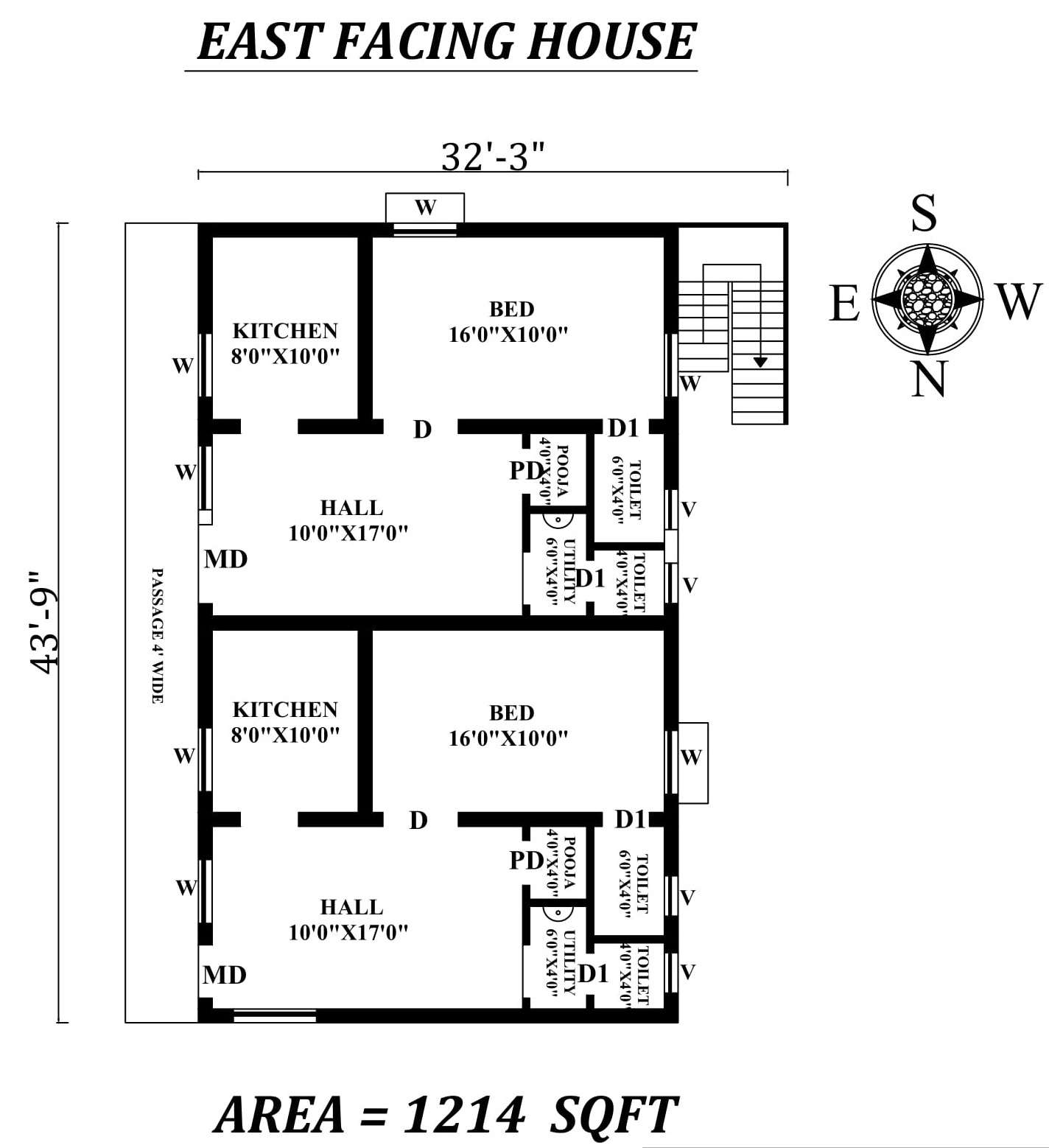 32 3  x 43 9 1BHK Beautiful East  Facing  Twin House  Plan  As 