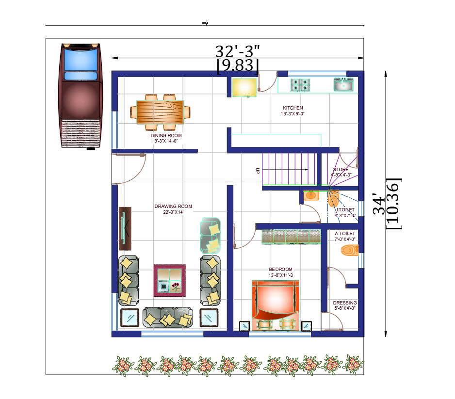 32 X34 Architecture House Plan Drawing Download Dwg File Cadbull