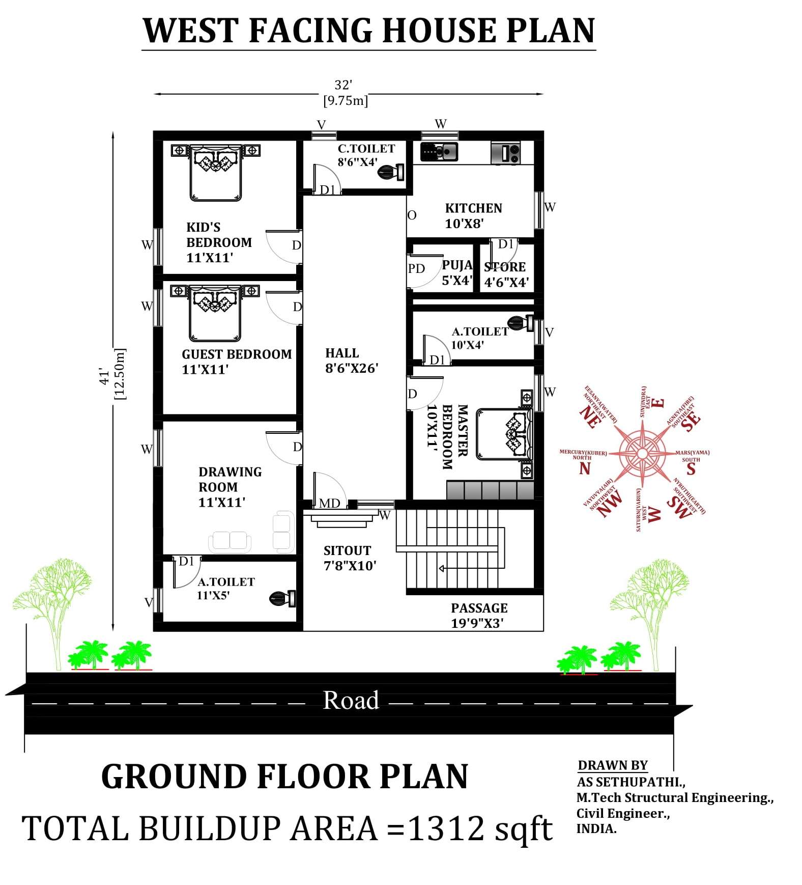 30x60 Feet West Facing House Plan 3bhk West Facing House Plan With ...