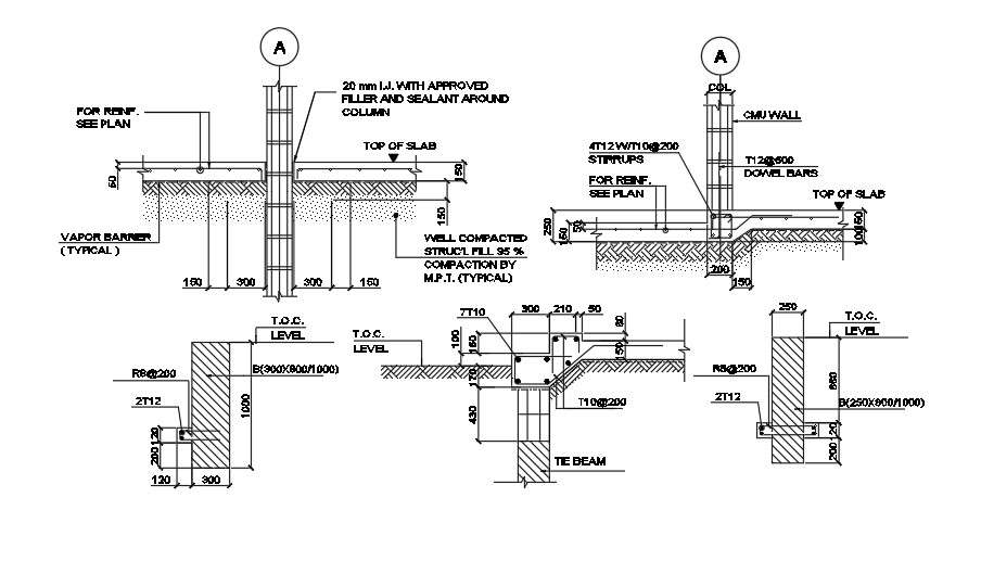 32x17m house building beam and column cross section view - Cadbull