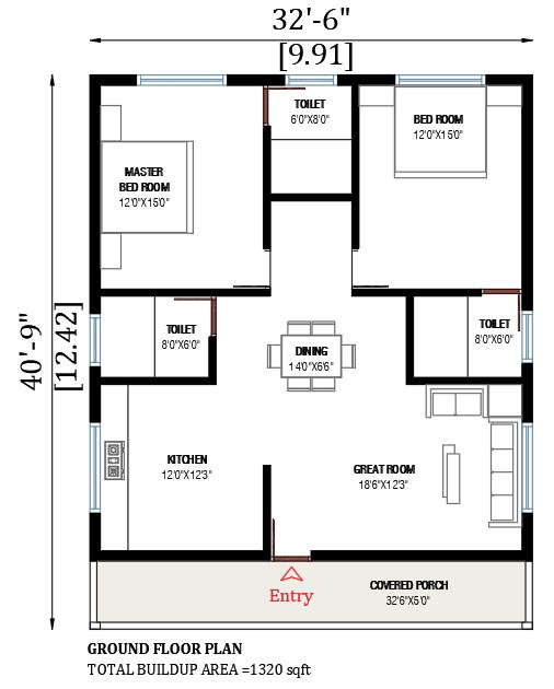 32 X41 House Plan Is Given In This Autocad Drawing File Download The Autocad Model Cadbull