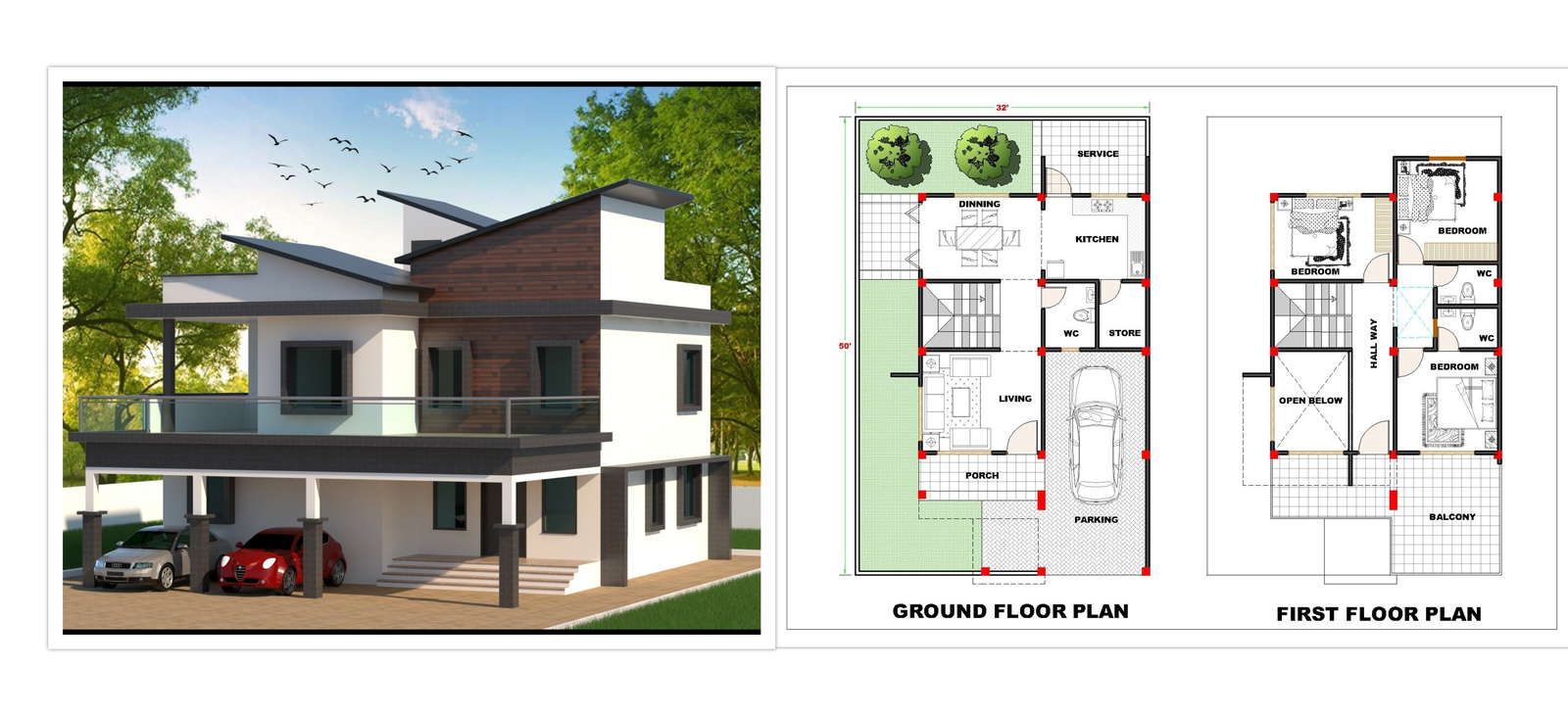 32 X50 Modern House Plan With Wonderful 3d Elevation Download The Free Autocad And Revit Drawing File Cadbull