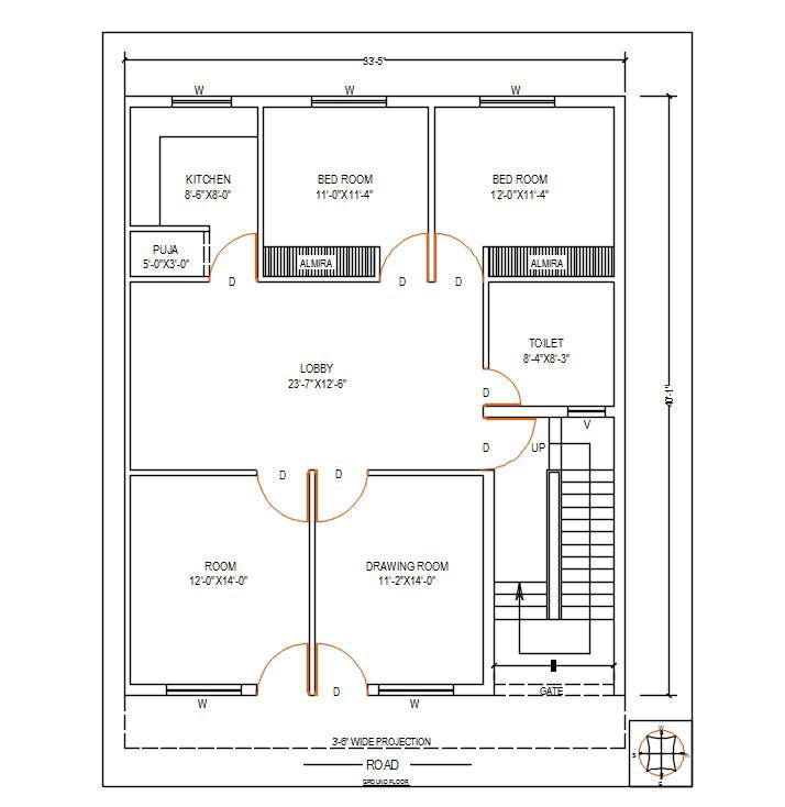 33 X 40 Feet house ground Floor Plan DWG file - Cadbull