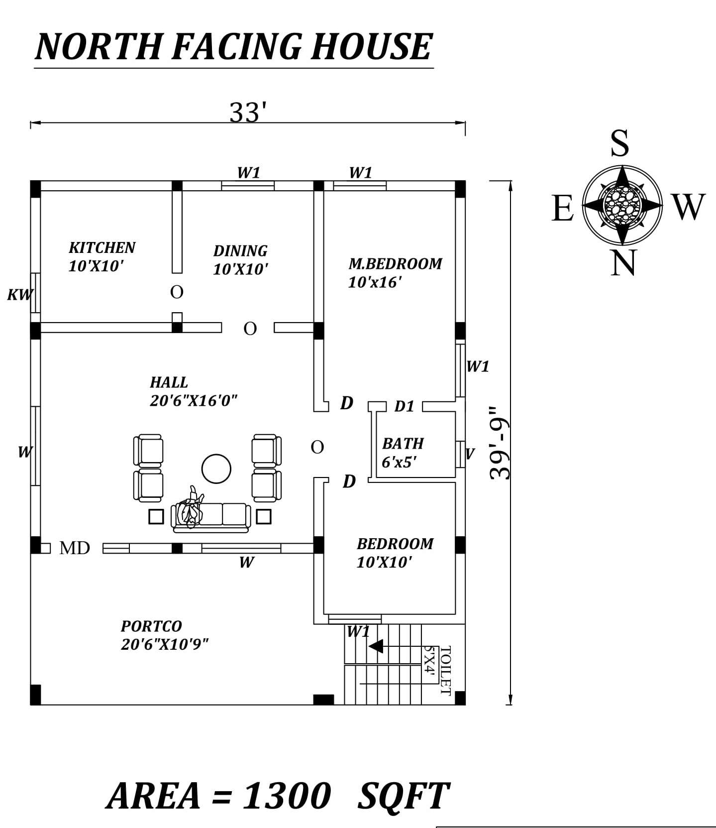 33 X39 9 Superb North facing 2bhk house plan as per Vastu 