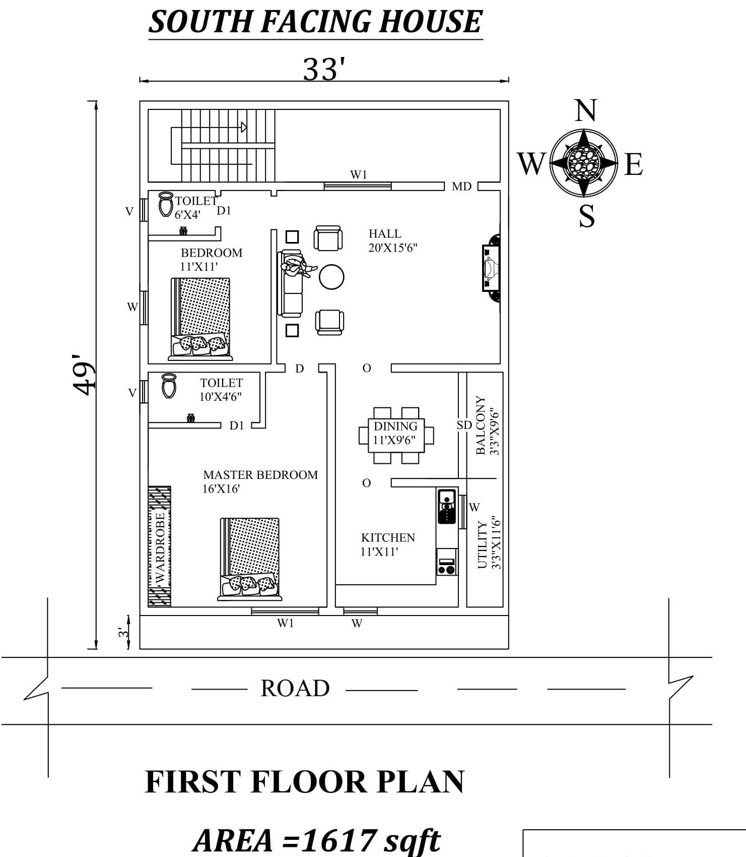 33 X49 2bhk Awesome South Facing First Floor House Plan As Per Vastu