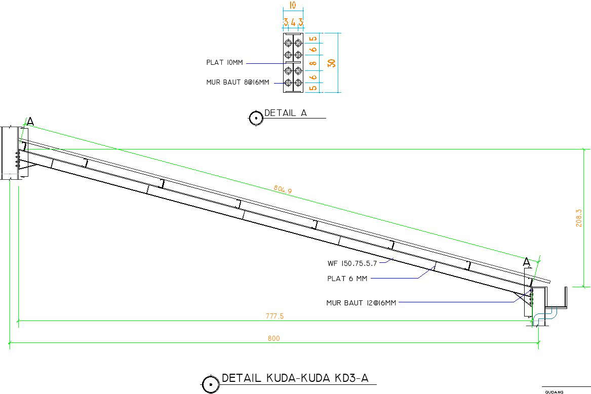 33x30m warehouse building roof joint view is given in this file - Cadbull