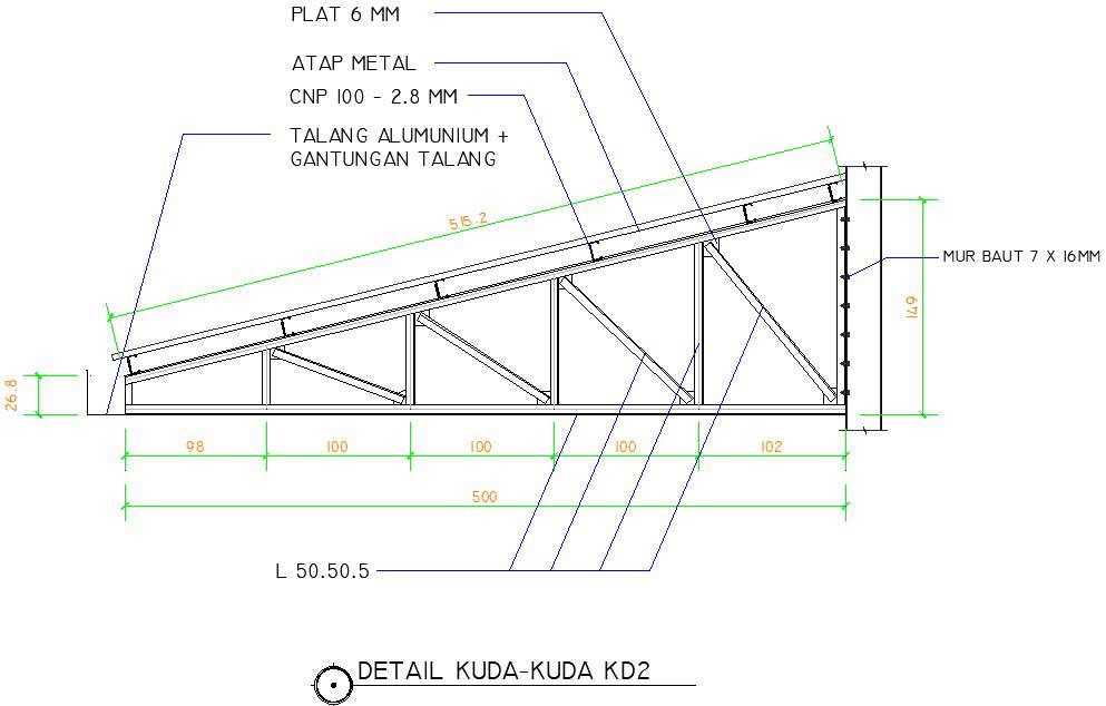 33x30m warehouse building roof truss left side section - Cadbull