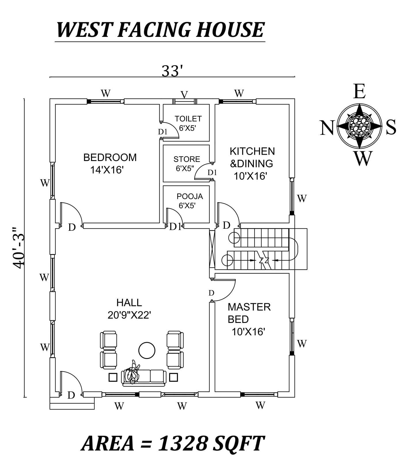 West Facing 2bhk House Design