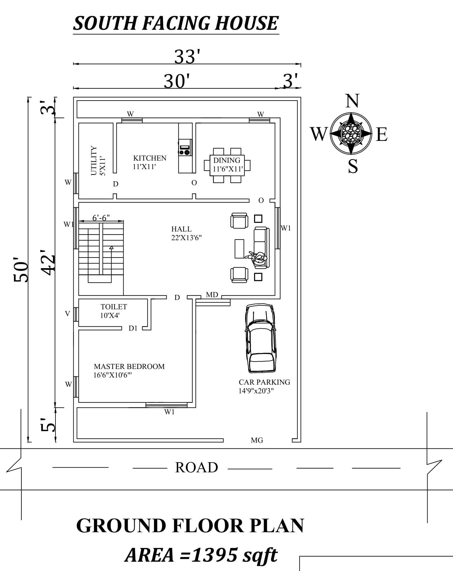 33 x50 South facing Ground Floor House  Plan  As Per Vastu  