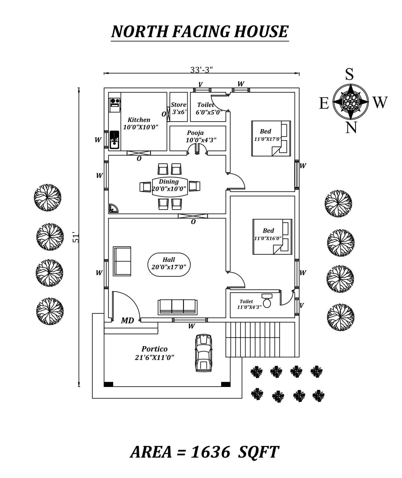 33-x51-beautiful-north-facing-2bhk-house-plan-as-per-vastu-shastra-autocad-drawing-file