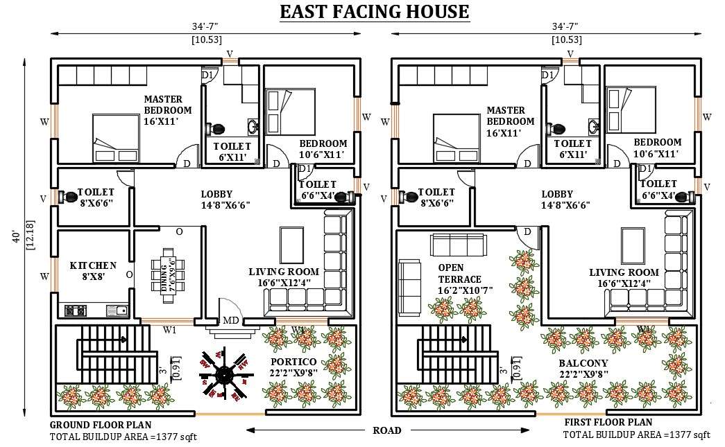 26 X 46 North Face 2 Bhk House Plan As
