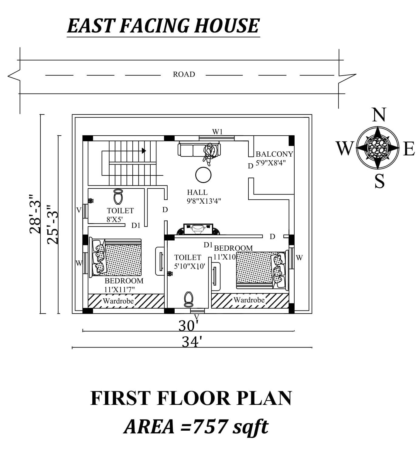34 x28 3 First floor East  facing  House  Plan  As Per Vastu 